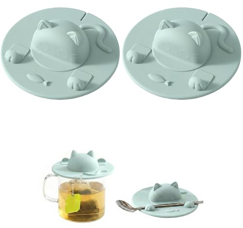 2026 Silicone Tea Bag Holder 2PCS, Cat Designed Cup Silicone Cup Covers, Tea Bag Squeezer, with Tea Bag Holder Mug Lid, Universal Cup Lids for Coffee (A)