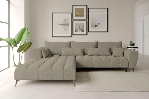 99rooms Ferrano Ecksofa Polsterecke Eckcouch Chenille Eden Cappuccino, mit Ottomane Links, mit Sitztiefenverstellung