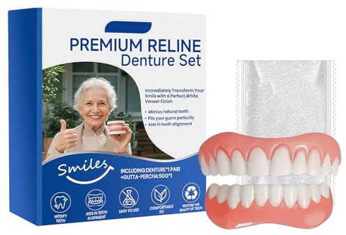 Silikon Zahnprothese Set, Kompletter Satz Zahnersatz, Bequem Silicone Reline Denture Set, Unterfütterungsset für Zahnprothesen, Kosmetische Zähne Temporäre Prothesen für Schnelle Orale Verschönerung