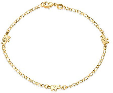Bling Jewelry Zierliche Drei Multi Charme Lucky Elephant Fußkettchen Knöchel Armband Für Frauen Teens 18K Gold Plattiert Messing 9,5 Zoll Hergestellt In Brazil