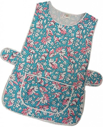 HDUK Top Quality Ladies Floral Home / Work Tabard (Tabbard) Apron with Single Large Front Pocket, White Piping and Side Fastening Button Tabs - Available in NAVY / PINK / ROYAL / TURQUOISE - UK Sizes 8/10 up to 28/30 - FREE UK DELIVERY (UK 8/10 (WMS), Turquoise Floral)
