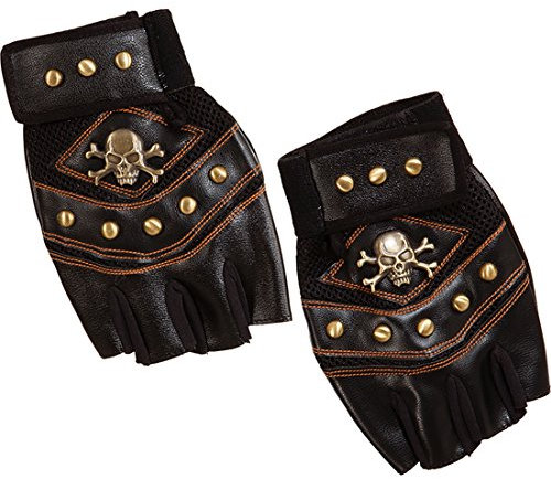 NET TOYS Piraten Handschuhe Totenkopf Bikerhandschuhe Gothic Lederhandschuhe (Imitat) Rocker Nietenhandschuhe Biker Fingerhandschuhe Seeräuber Pirat Kostüm Zubehör Karnevalskostüme Accessoires