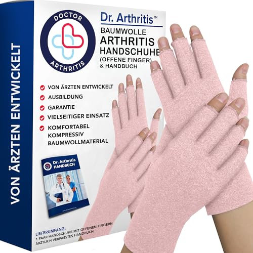 Von Ärzten Entworfen Damen Arthrose Handschuhe für Neurodermitis, Bequeme Fingerlose Kompressionshandschuhe, Mischung aus Baumwolle, Nylon und Elasthan, 1 Paar, Pink, XS
