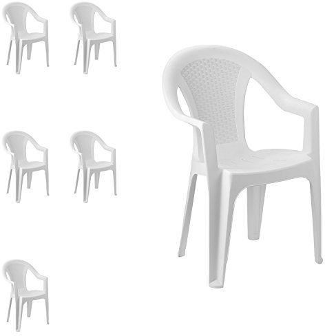Mojawo 6 Stück Stapelstuhl Gartenstuhl Bistrostuhl Gartensessel stapelbar Rattan-Optik Balkonmöbel Gartenmöbel Weiß