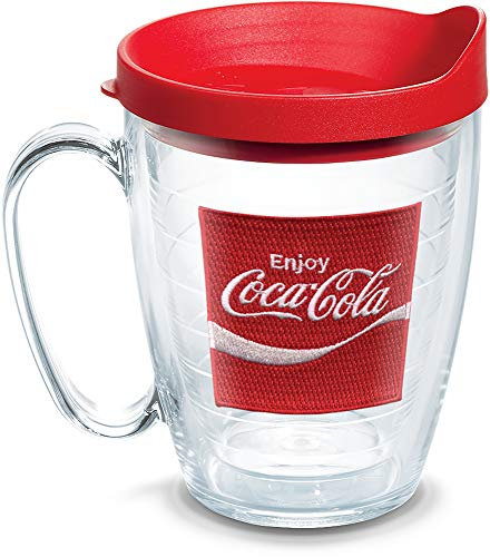 Tervis Coca-Cola Coke Enjoy Isolierter Becher mit Emblem und rotem Deckel, 473 ml, transparent