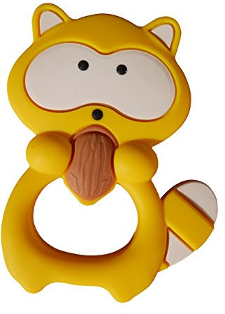 Beißring/Schnuller in Waschbär-Optik, zum Draufrumkauen, ohne BPA, 7 Farben (Gelb)