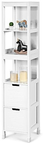 COSTWAY Armadio Alto di Stoccaggio, Armadietto Moderno, Scaffale Multiuso,144,5 x 30 x 30 cm, Bianco