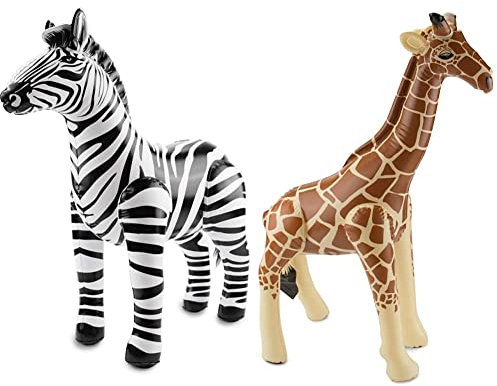 Folat 20272 Aufblasbare Giraffe Gelb, keine, Einheitsgröße & 20273 Aufblasbares Zebra Schwarz-Weiβ, keine, Einheitsgröße