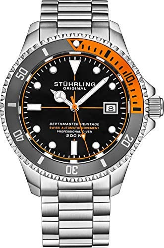 Taucheruhr für Herren, aus Edelstahl, professionell, wasserdicht, 200 m, gebürstet, abgeschrägt, mit Sicherheitsverschluss und verschraubter Krone