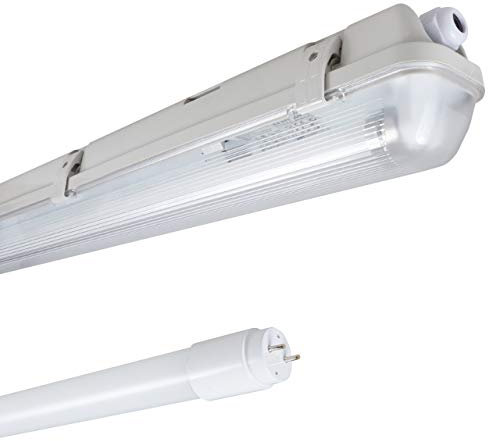 Proventa Feuchtraumleuchte mit LED-Röhre 120 cm, 14 W, 2.100 Lumen, 4.000 K, IP65, 50.000h, IK08, Kunststoff grau, Flackerfrei