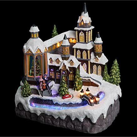 FEERIC LIGHTS & CHRISTMAS Atmosphera – Weihnachtsdorf Kirche und Fluss animiert, 8 LEDs + Trafo