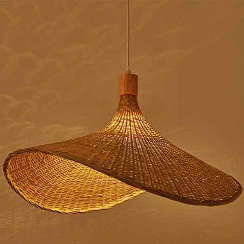 Pays Français Chapeau De Paille Bricolage Tissé À La Main En Bambou Naturel Salon Lustre Plafond Suspendu Abat-Jour E27 Vis Suspension Lampe Pour Salle À Manger Plafonnier Salon De Thé Luminaires,40CM