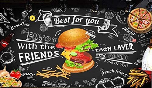 LXiFound Papier Peint Autocollant 450*300Cm Hamburger Fast Food Papier Peint Restaurant Snack Bar À Manger Papier Peint Photo Effet 3D Sticker Mural Chambre Fille Garçon 3D Décoration De Cadeau De Fon