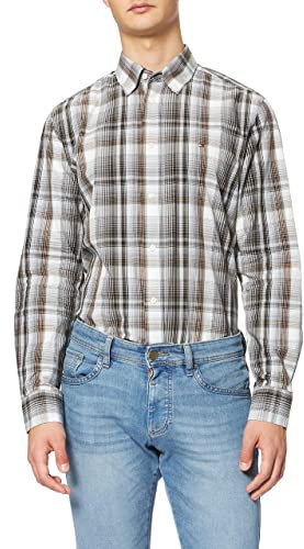 Tommy Hilfiger Chemise à Carreaux en Popeline Taille, Iron Grey/Multi, S Homme