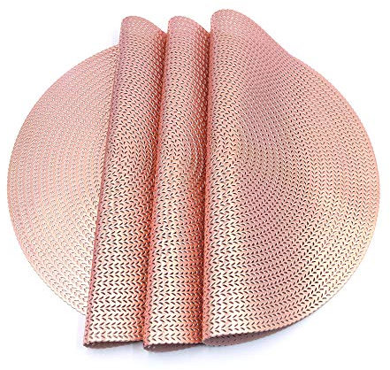 Shiwaki Set di 4 tovagliette Rotonde, Diametro di 15 Pollici, Antiscivolo, Lavabili, tovagliette in PVC, antistrappo, Resistenti al Calore, Repellente allo Sporco - Rose Golden