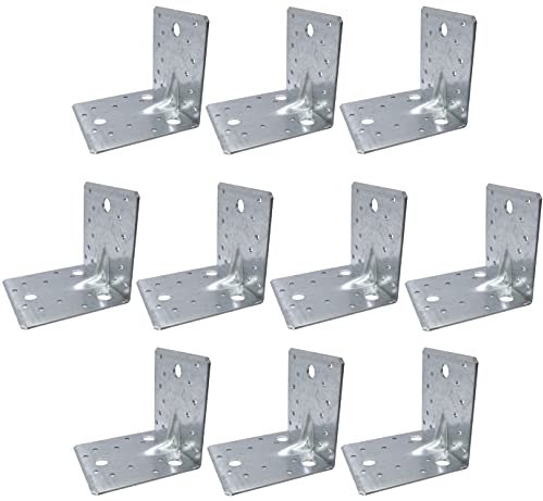 AERZETIX - Juego de 10 - Placas de montaje escuadras reforzadas - 105x105x90x3mm - acero galvanizado en caliente - fijación de metal nervado - en ángulo recto - C48471