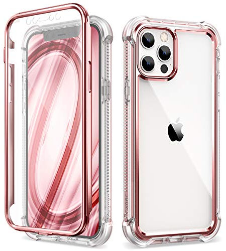 Dexnor Case Compatible with Iphone 12 Pro Max 6.7 Inch, 360 Degree Full Body Shockproof Front and Back Protective Cover with Built-in Screen Protector - Rose Gold