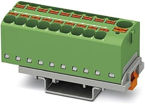 Phoenix Contact CONTACT PTFIX 10/18X4-NS35 GN Verteilerblock, Anzahl der Anschlüsse 19, Querschnitt 0,5 mm² - 10 mm², AWG 20 - 6, Breite 28,6 mm, Grün, 8 Stück