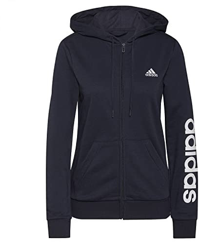 adidas W Lin Ft FZ HD Felpa con Cappuccio, Blu (Tinley)/Bianco, S Donna