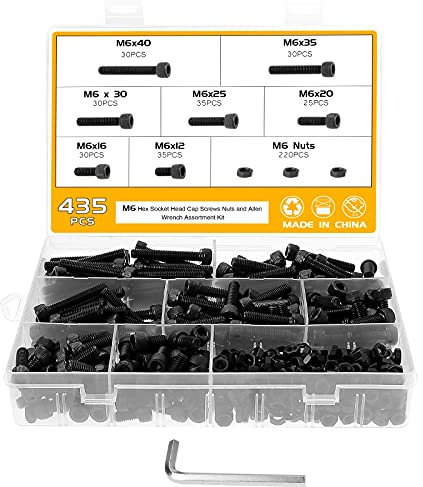 Faankiton 435 Stück M6 Zylinderschrauben mit Innensechskant Schrauben Set, Sechskantschrauben Innensechskant mit Muttern 12.9 Kohlenstoffstahl, Zylinderschrauben Schrauben Muttern Set