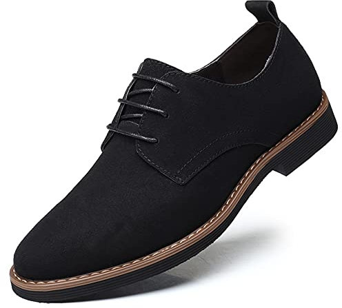 Men's Suede Leather Oxford Shoes Classic Lace Up Business Casual Shoes Black 8