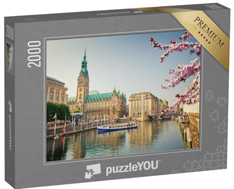 puzzleYOU: Puzzle 2000 Teile „Hamburger Rathaus und Alster im Frühjahr“ – aus der Puzzle-Kollektion Hamburg, Deutsche Städte