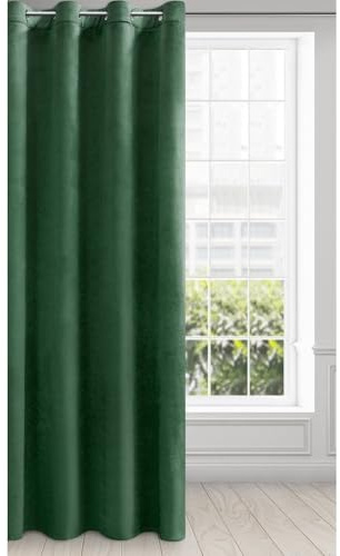 Eurofirany Melanie Vorhang Samt Velvet Ösen -1 STK. Weich Edel Gardine 200g/m² Elegant Glatt Einfarbig Flauschig Modern Klassisch Wohnzimmer Schlafzimmer, 140x250 cm, Dunkelgrün