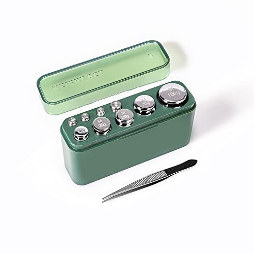 ACCT Peso de calibración, 1 g, 2 g, 5 g, 10 g, 20 g, 50 g, 100 g, juego de peso de escala de calibración para equilibrio, pesos pequeños para manualidades, 1 pinza de peso de calibración (plata)