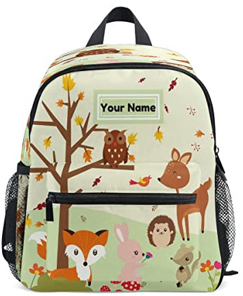 Mnsruu Personalisierter Kleinkind-Rucksack f¨¹r Kinder, personalisierter Rucksack mit Namen/Text, Anpassung, Waldfuchs mit Eulen, Kindergarten