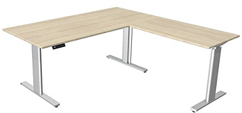 Kerkmann Certeo Eckschreibtisch Move.3 | Elektrisch höhenverstellbar | Gestell Silber | HxBxT 720-1200 x 1800 x 800 mm | Ahorn | Sitz- und Stehtisch Bürotisch Arbeitstisch