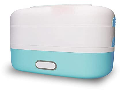 Automatic Cooking Electric Lunch Box,Portable Cooking Steam Lunch Box 1.2L Food Grade Mini Rice Cooker with 2 Stainless Steel Containers Suitable for Office, Home And School 110V 350W,Gray (Blue)