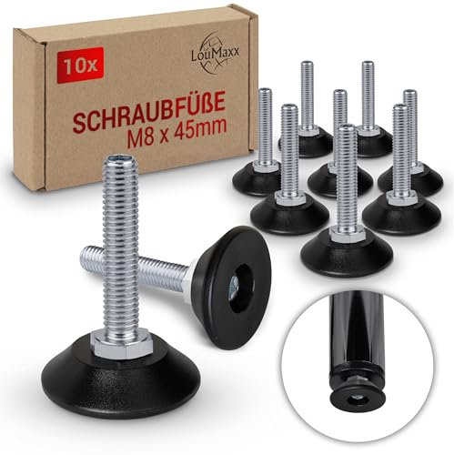 LouMaxx Lot de 10 Pieds réglables M8 x 45 mm - Vis de réglage - Pieds réglables en Hauteur - Pied à vis - Pied de Machine - Pieds à vis réglables en Hauteur - Vis de réglage avec Pied M8 x 45 mm