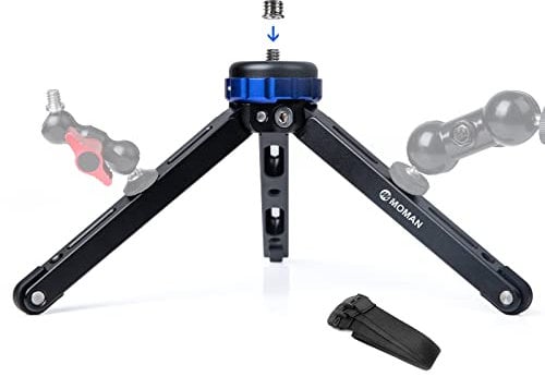 Mini Tripod Moman TR01 Small Stativ Tischstativ Klein Kamerastativ CNC Aluminium 1/4 3/8 Schraubbefestigung max.80kg Belastung für Canon Sony Nikon Panasonic DSLR Kamera Smartphone Gimbal,Schwarz Blau