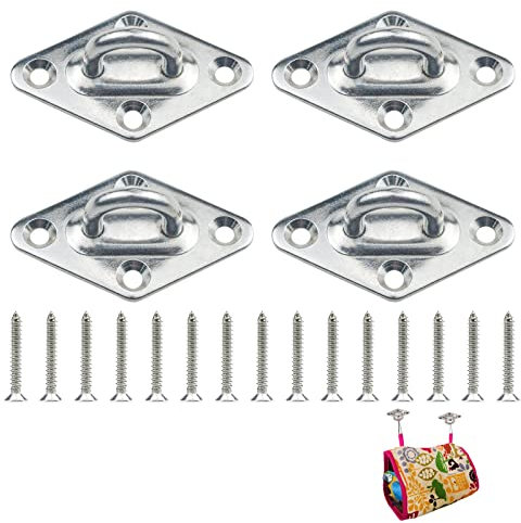 4 Pcs M5 Heavy Duty Pad Eye Plate 304 Stainless Steel Diamond Eye Pad Plate Wall Ceiling Hammock Hooks Hanger with Screws