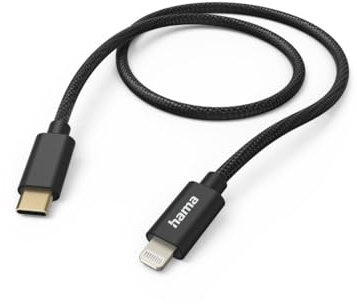 Hama Ladekabel „Fabric“ USB C auf Lightning, Nylon, 1,5m (iPhone Ladekabel, Lightning Kabel, iPhone 14 13 12 11 Pro Max Plus mini SE XS Max XR X 8 7, iPad Pro Air mini, MFI zertifiziert) schwarz