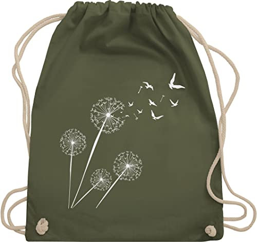 Turnbeutel Rucksack - Sprüche Statement - Pusteblume Löwenzahn - Unisize - Olivgrün - beutel mama mit aufschrift vögel stoffbeutel sportbeutel aus stoff bedruckt statements blume beuteltasche