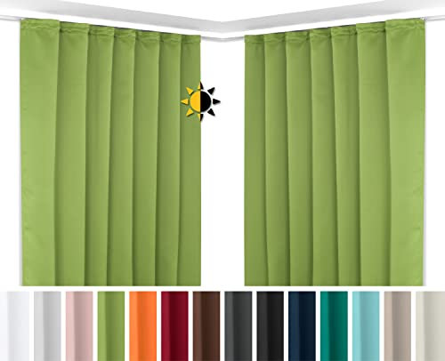 BEAUTEX 2er Set Kräuselband Verdunkelungsvorhang mit U-Band, Gardinen abdunkelnd und Blickdicht (B=140 cm, H=175 cm, Apfelgrün)