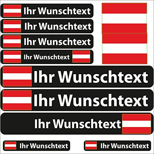 INDIGOS UG Fahrrad Aufkleber Österreich - 13 Fahnenaufkleber glatt - Sticker selbst gestalten - Fahrrad - Auto - Motorrad - Namensaufkleber wasserfest personalisiert - Wunschtext