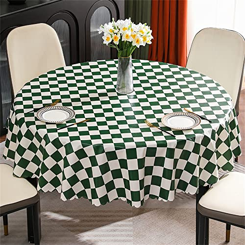 Chickwin Runde Tischdecke Abwaschbar Wachstuch, Checkerboard Plaid Wasserdicht ölbeständig Abwischbar PVC Kunststoff Garten Tischdecke Wasserdicht Fleckschutz Dekoration Tischdecke (200cm,Grün)