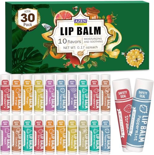 AZEN - 30er Pack Lippenbalsam, natürliche Lippenbalsam, Lippenpflegeprodukt, feuchtigkeitsspendender Lippenbalsam für trockene und rissige Lippen