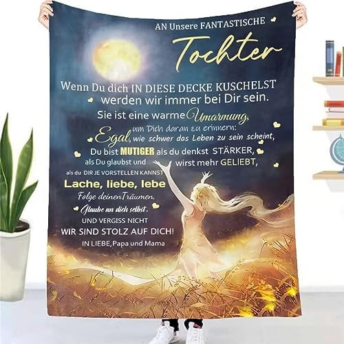 Kuscheldecke Flauschige an unsere Tochter von Eltern, Personalisierte Geschenke Decke Deutsche Mama und Papa für Tochter Briefdecke Positiv Ermutigen Fleecedecke Wohndecke Sofadecke (150×220cm)