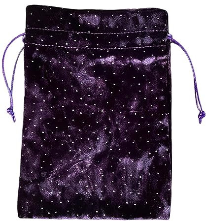 WOTEG Samt Tarot Beuteltasche - Aufbewahrungsgeschenkbeutel aus Samt mit Strasssteinen und gepunktetem Tarotkarten-Design und Kordelzug - Wunderschöner Stoffbeutel, 13 x 18 cm große Geschenktüten