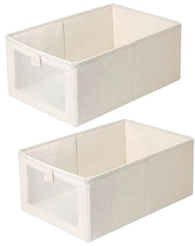 Frepea 2 Stück Schubladen Organizer 40 * 27cm Kleiderschrank Organizer Stoff Aufbewahrungsboxen mit Griffen für Kleidung,Kleiderschrank,Bücher,Spielzeug（Beige）