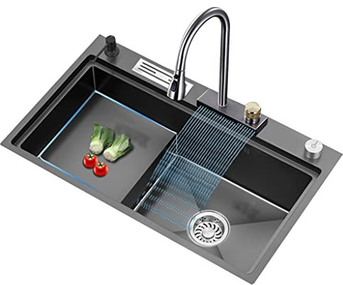 Genérico Cocina Cocina Fregadero Cuadrado de Acero Inoxidable Fregadero de Control de Escritorio multifunción Fregaderos sobre y Debajo del mostrador Lavaplatos Fregadero de Piscina con Gri