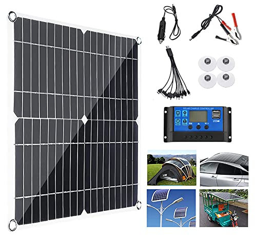 Kit De Panneaux Solaires 200W 400W 600W 800W avec ContrôLeur 30A/60A, Chargeur D'éNergie Solaire Portable USB 12V pour Camping-Car/Toit/Camping Car/Bateau/RV, Taux De Conversion éLevé,200W-30A