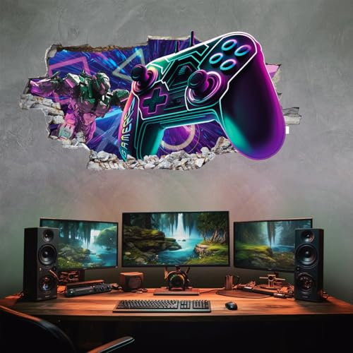 tjapalo® vz21x 3D Wandtattoo Gamer Bilder gaming Bild Gamer Wandtattoo Kinderzimmer junge Bilder gaming Deko wandtattoo jugendzimmer jungs Wandbild Gamer, Größen Name: B 63x30cm