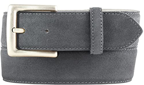BELTINGER Gürtel aus Veloursleder mit altsilberner Gürtelschnalle 4 cm | Velour-Ledergürtel 40mm | Wildleder-Gürtel alt-silber 4cm