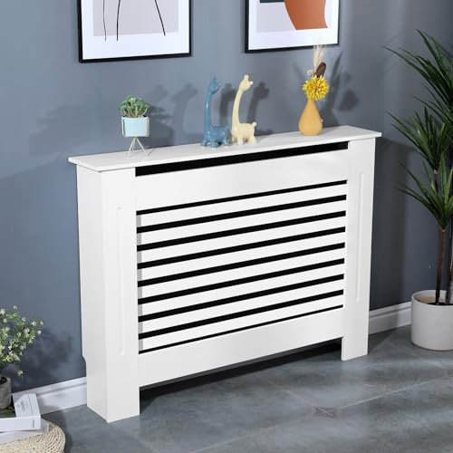 AL AJAL Radiator Cover Modern MDF Wood White Horizontal Slat Living Room Bedroom Hallway Cabinet (MEDIUM)
