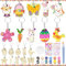 Shinybox Ostern Schlüsselanhänger, 47 Stück Ostern Holz zum Malen, Osterhase Kinder Bastelsets, Ostern Handwerk Holz Ornamente, Osterdekoration, Ostern DIY Dekor für Kinder Frühling Dekoration