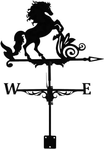 Windfahne, Wetterfahne für Dächer, Ganzstahl-Metallkonstruktion, Wetterfahne, Garten, Zaunpfosten, Windfahne für den Innenhof, Eisenkunst, Messwerkzeuge, Windrichtungsanzeiger für(Mustang)